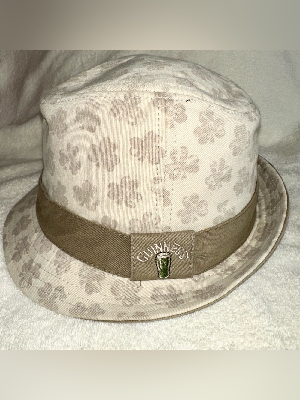 Guinness Beer Shamrock Fedora Hat Mens ML Cream Brown Cotton Trilby Official